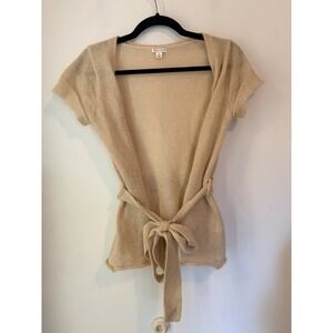 Walter Mohair Blend Tie Waist Cardigan Sweater Small Beige Cap Sleeve